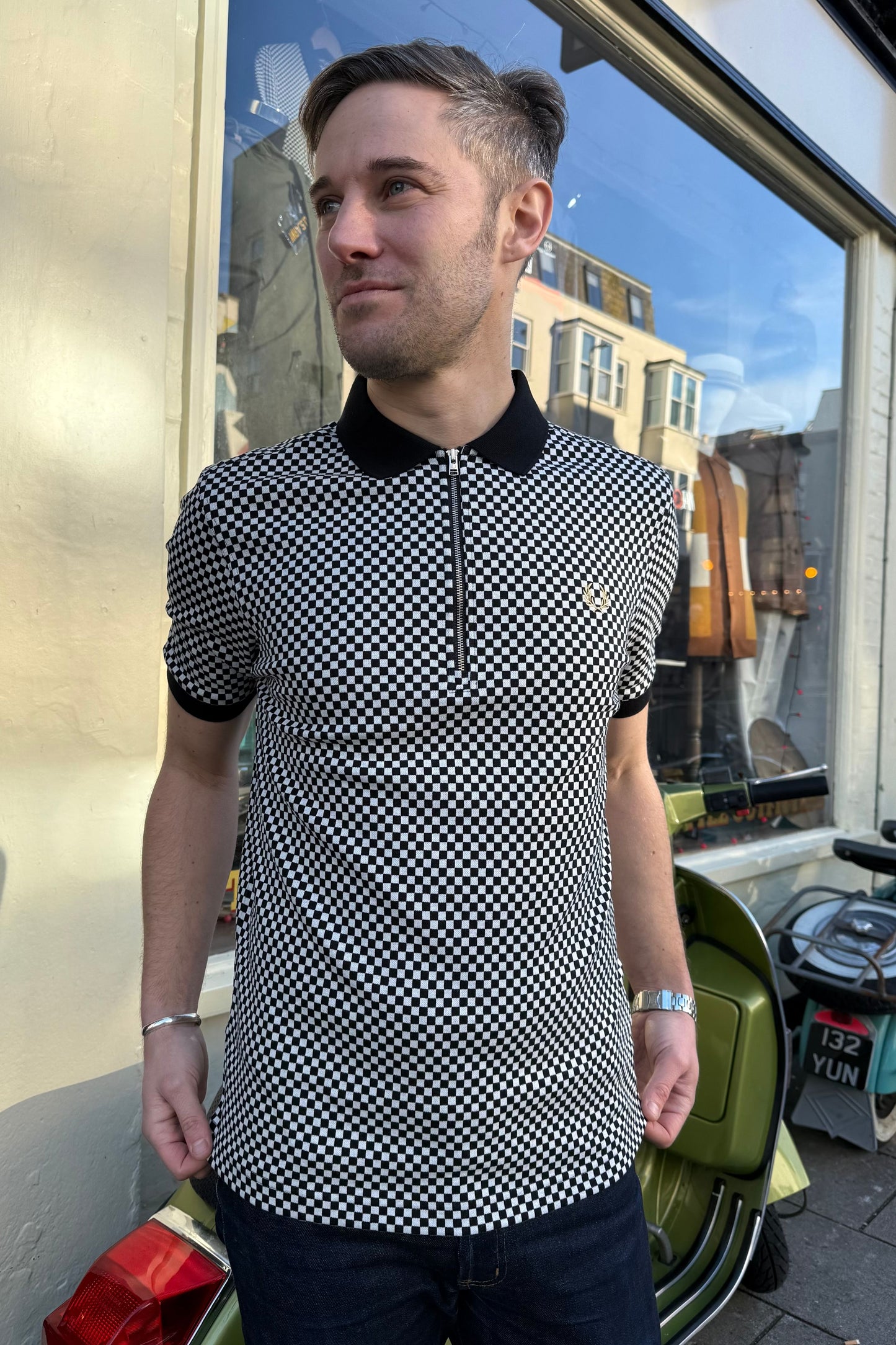M2399 Chequerboard Zip Neck - Polo