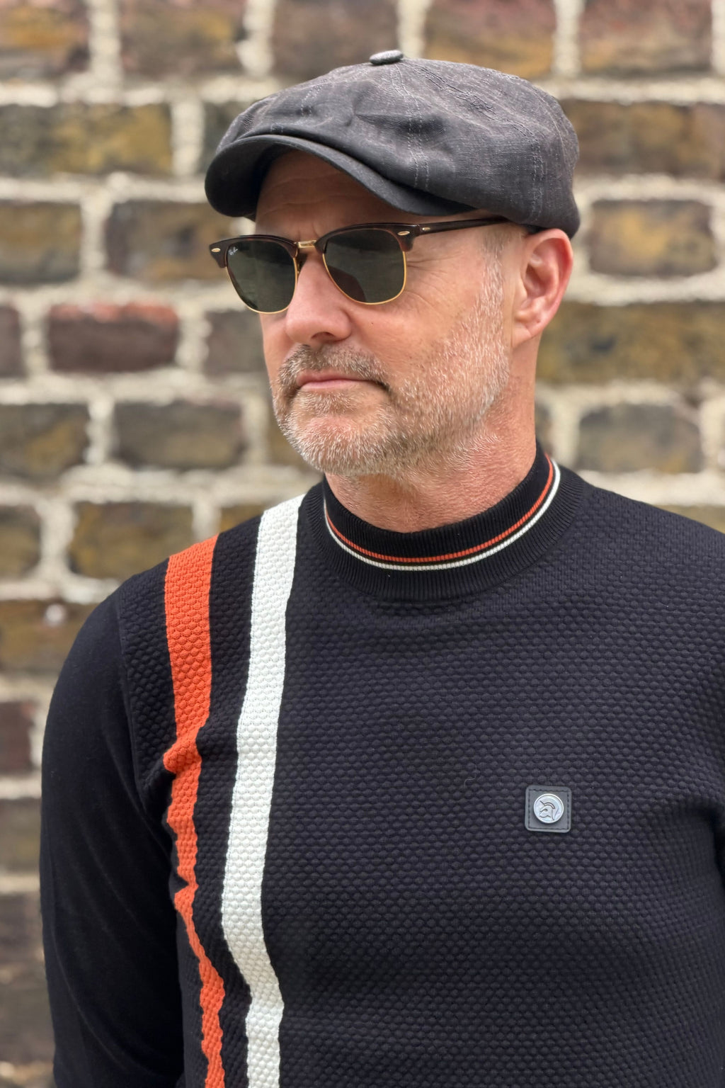 Racing Stripe Black Knitted - Turtle Neck