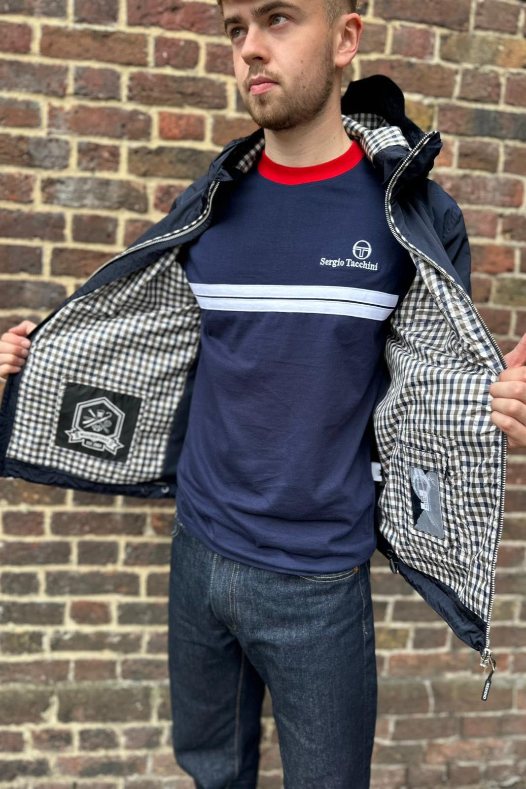 Campania Navy Check Windbreaker - Jacket