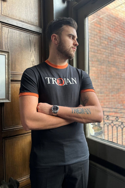TC/1014 Black & Orange Logo Ringer - T-Shirt