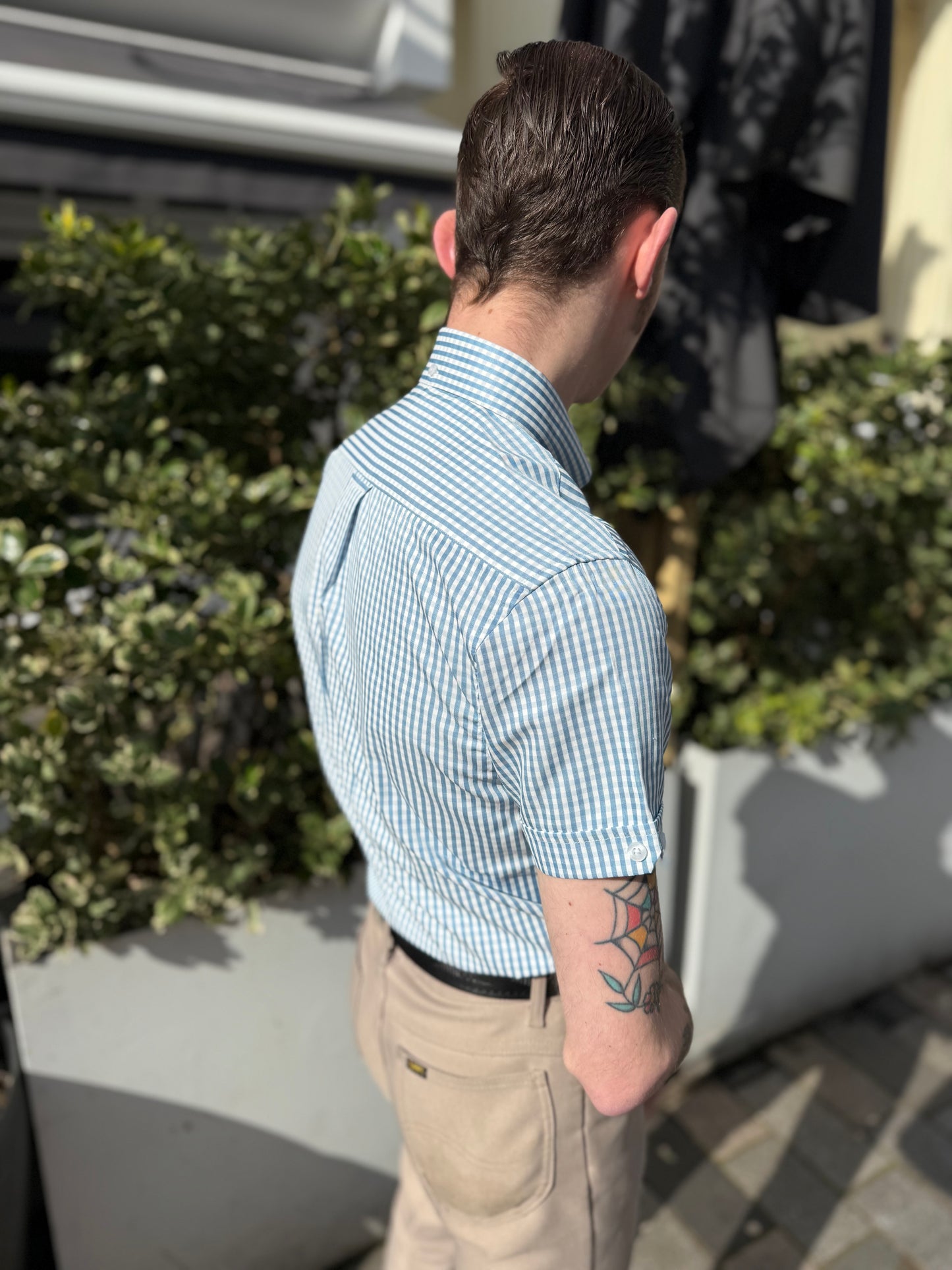 Frazer Aqua Blue Gingham Seersucker S/S - Shirt