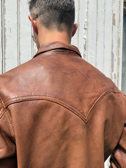 Men’s Leather Aged Tan - Trucker Jacket