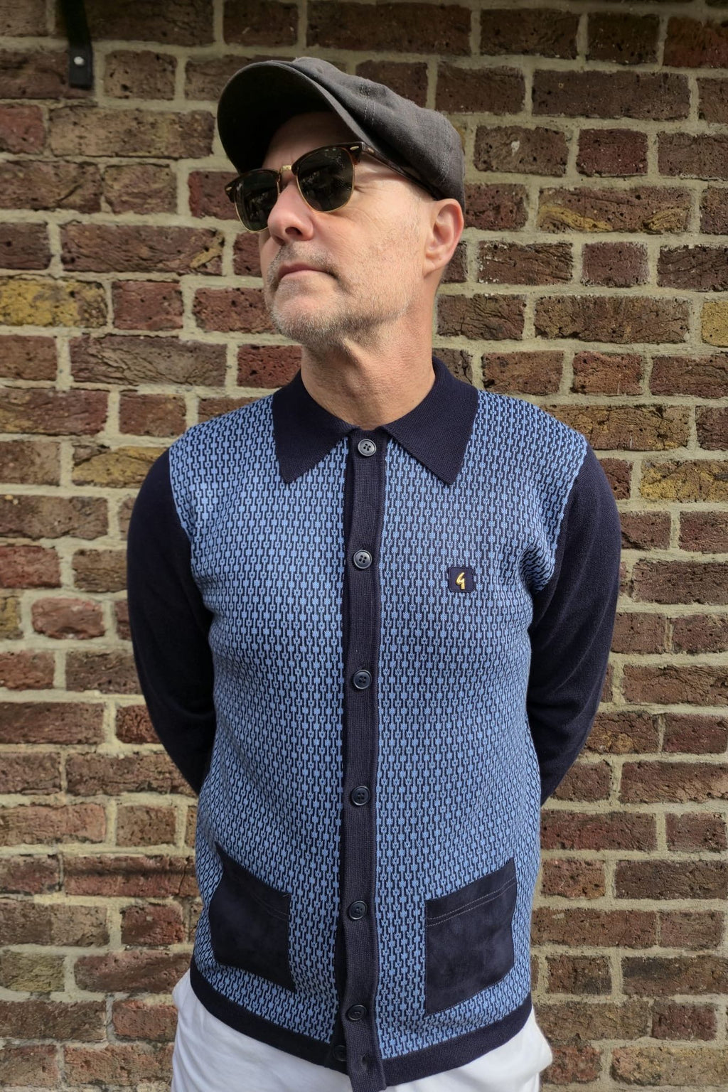 Exclusive Norman Navy Geometric Button Through - Cardi