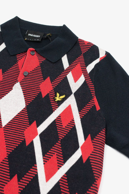 Cotton Argyle Dark Navy S/S - Knitted Polo