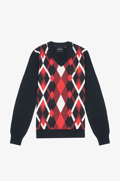Archive Cotton Argyle V Neck Dark Navy - Jumper