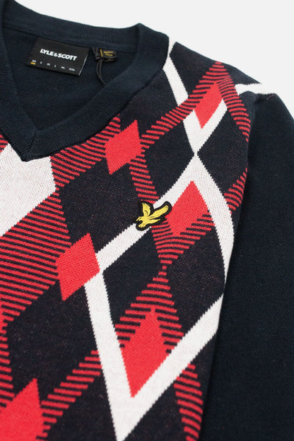 Archive Cotton Argyle V Neck Dark Navy - Jumper