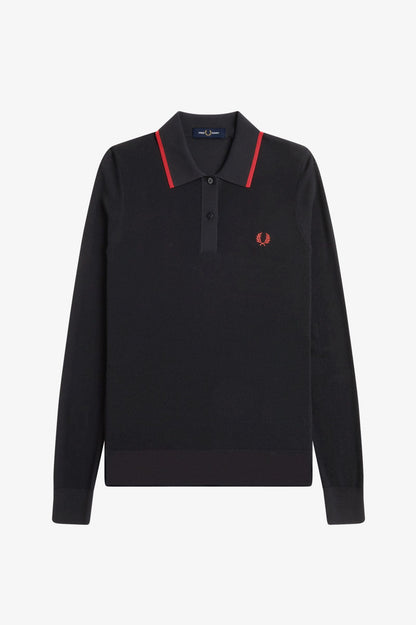 K1135 Black Ribbed Knitted LS - Polo