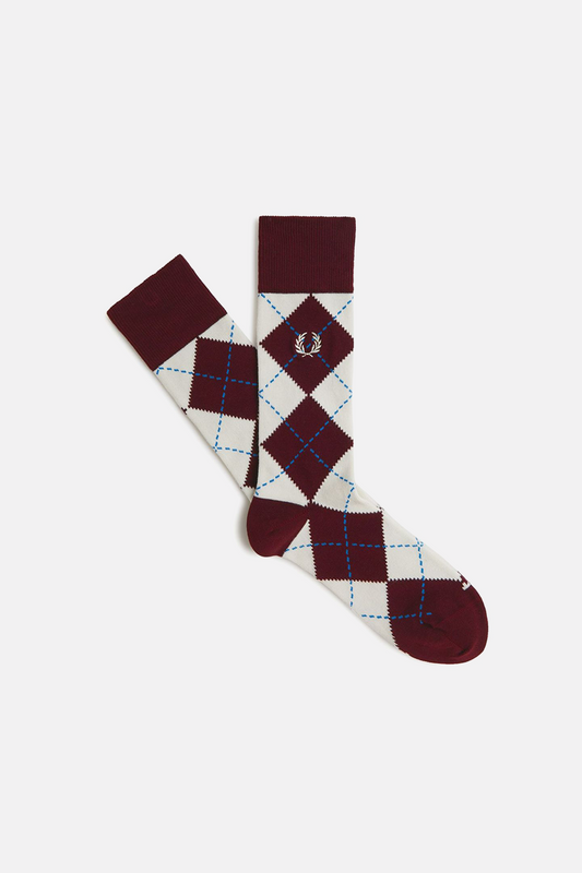 C1152 Oxblood / Ecru / Court Blue - Argyle Sock