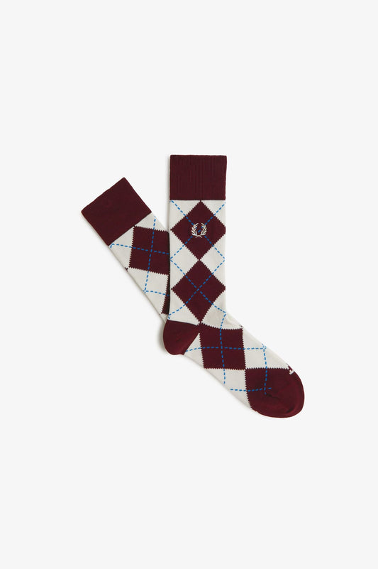 C1152 Oxblood / Ecru / Court Blue - Argyle Sock