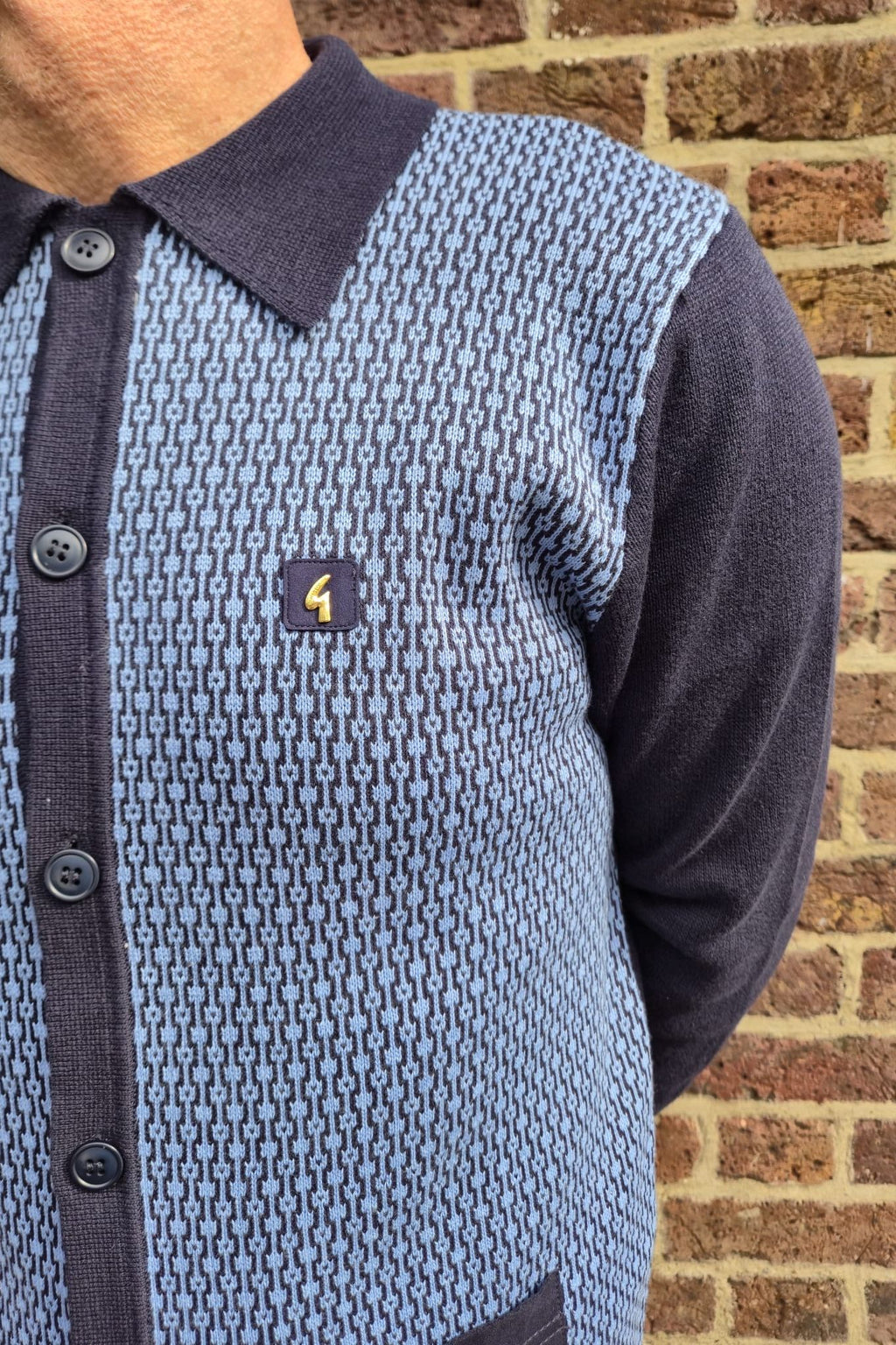 Exclusive Norman Navy Geometric Button Through - Cardi