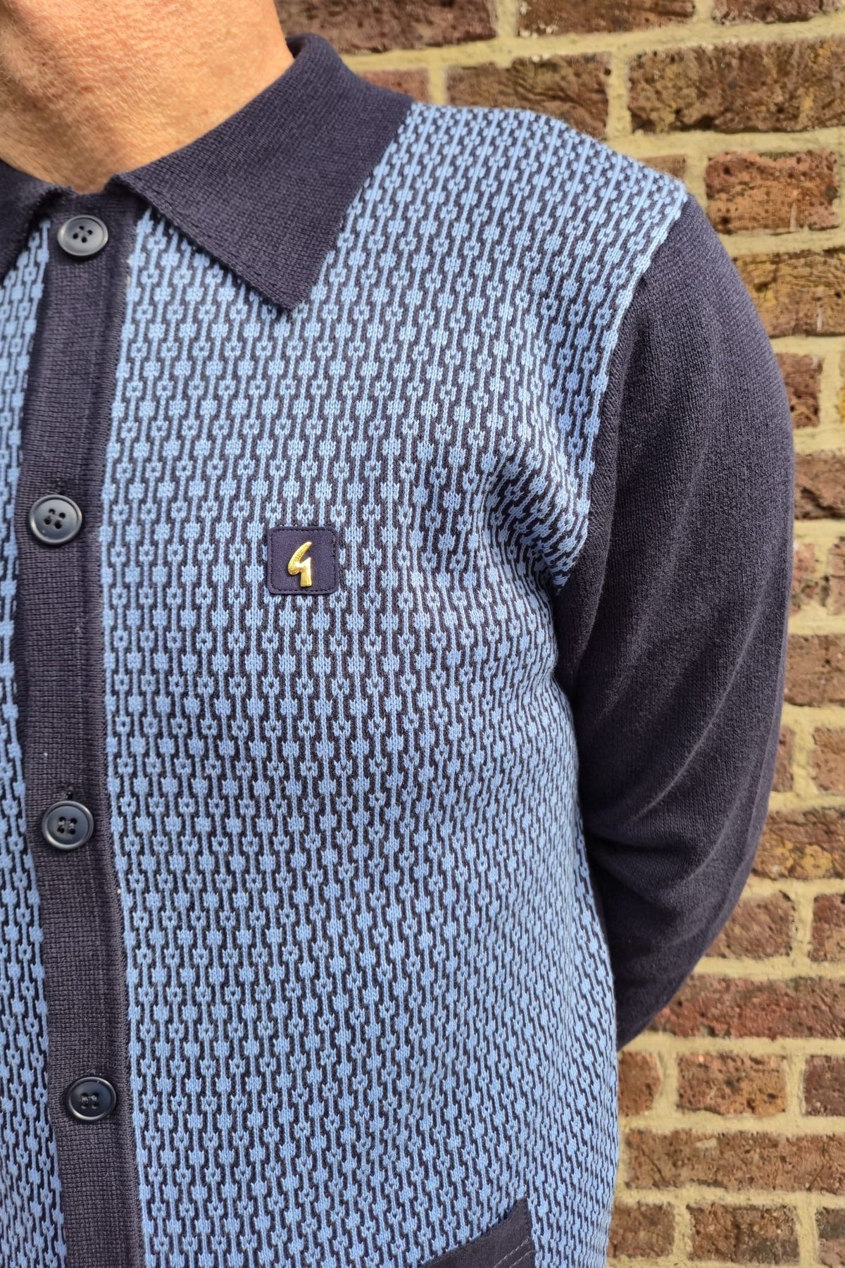 Exclusive Norman Navy Geometric Button Through - Cardi