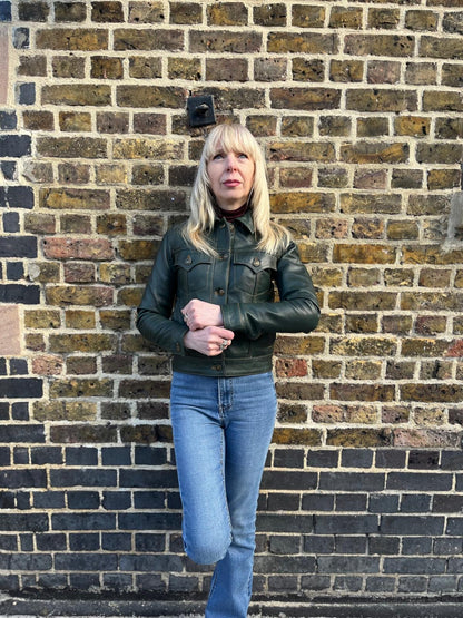 Women's Leather Ivy Green - Trucker Jacket