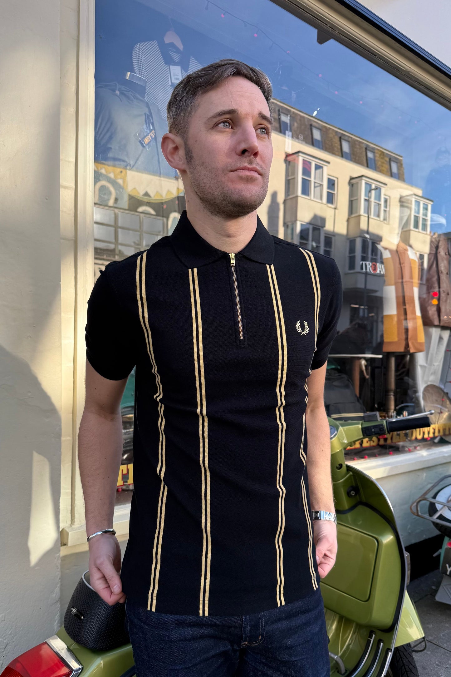 M2419 Vertical Stripe Black / Champagne - Polo