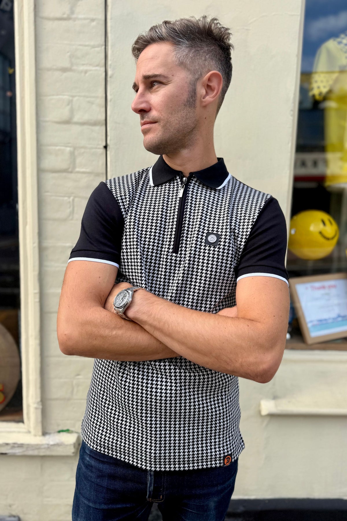TR/9125 Mono Houndstooth Zip - Polo