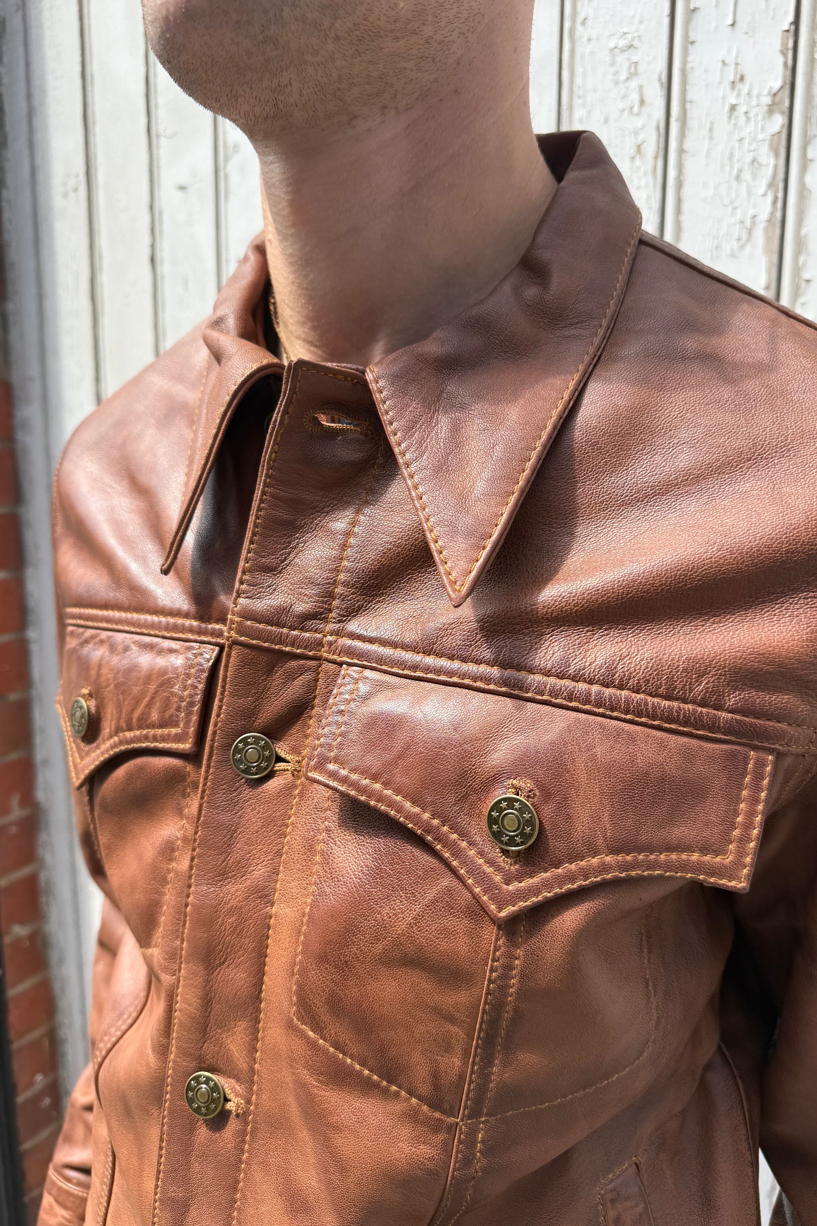 Men’s Leather Aged Tan - Trucker Jacket