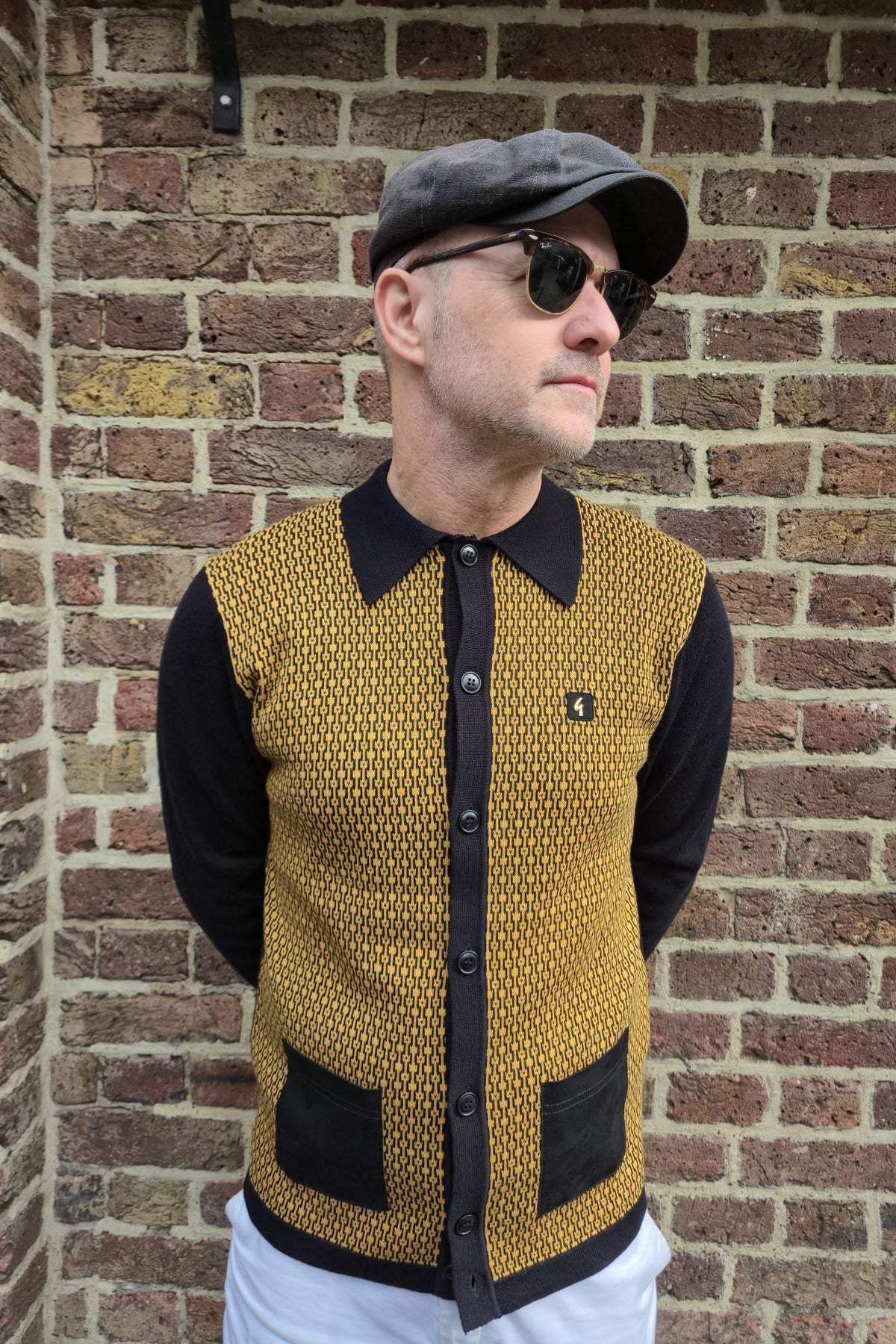 Exclusive Norman Black Honeycomb Geometric Button Through - Cardi