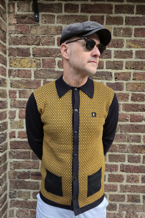 Exclusive Norman Black Honeycomb Geometric Button Through - Cardi