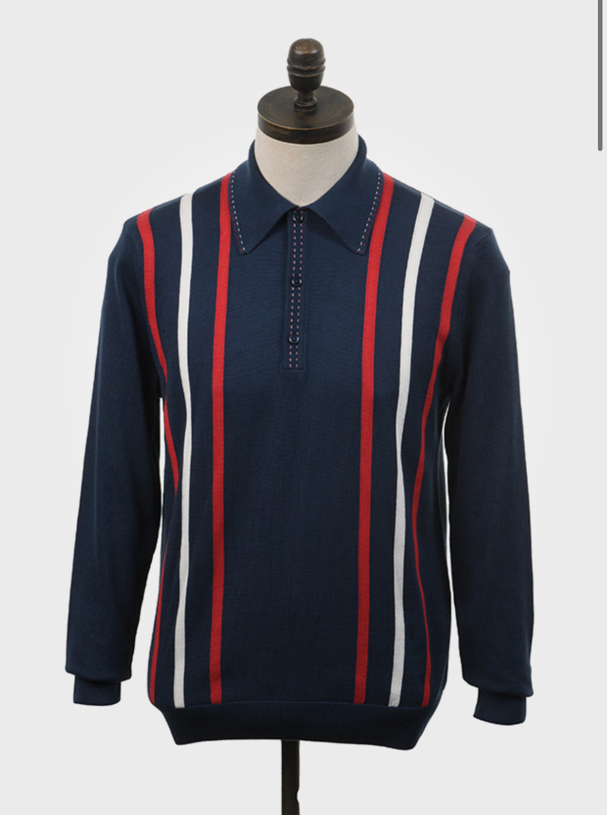 Ed Navy / Red/ Ecru Striped - Knitted Polo