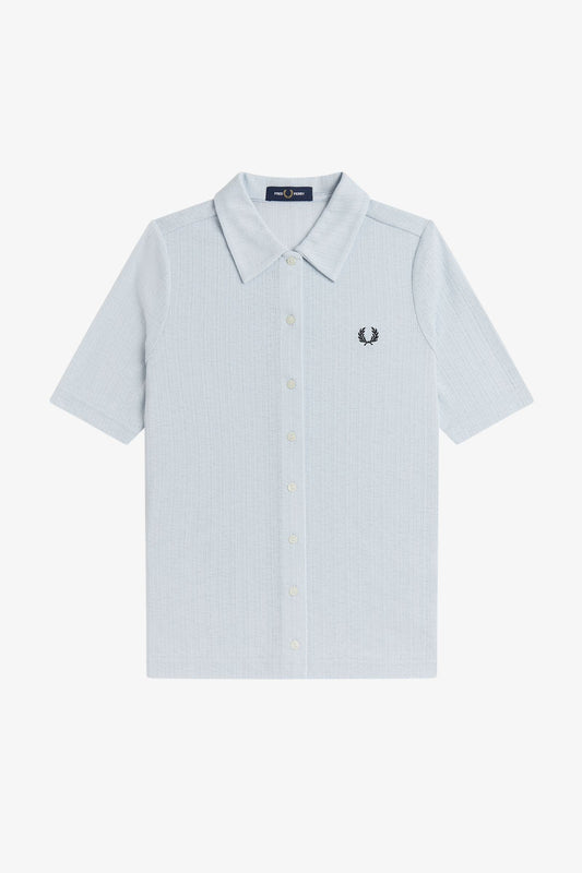 G2185 Button Through Dusky Blue Sheer Rib - Polo
