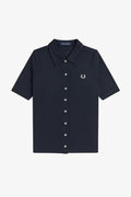 G2185 Button Through Navy Blue Sheer Rib - Polo