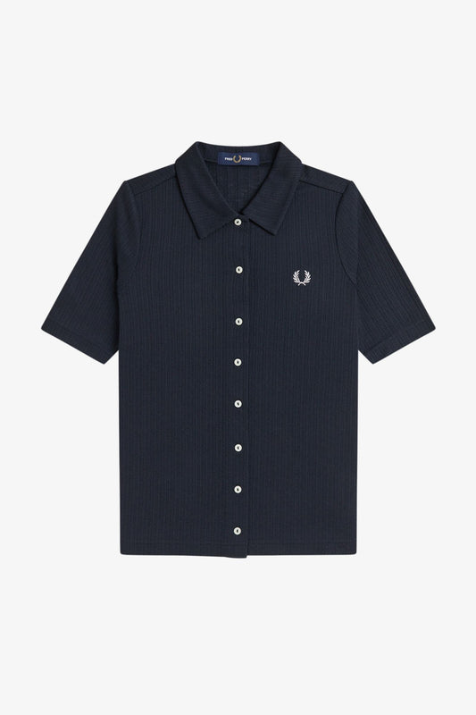 G2185 Button Through Navy Blue Sheer Rib - Polo