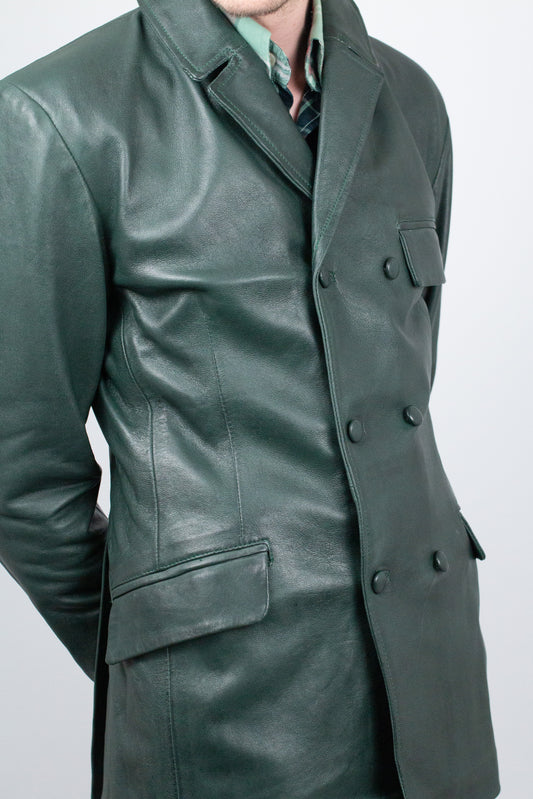 Men's Double Breasted Green - Leather Jacket