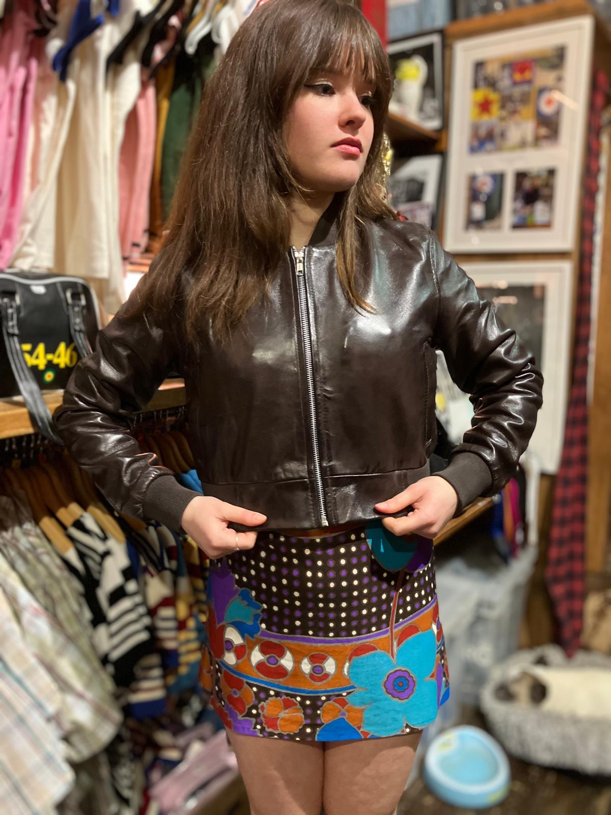 Women's Chocolate Cropped Leather Bomber - Jacket