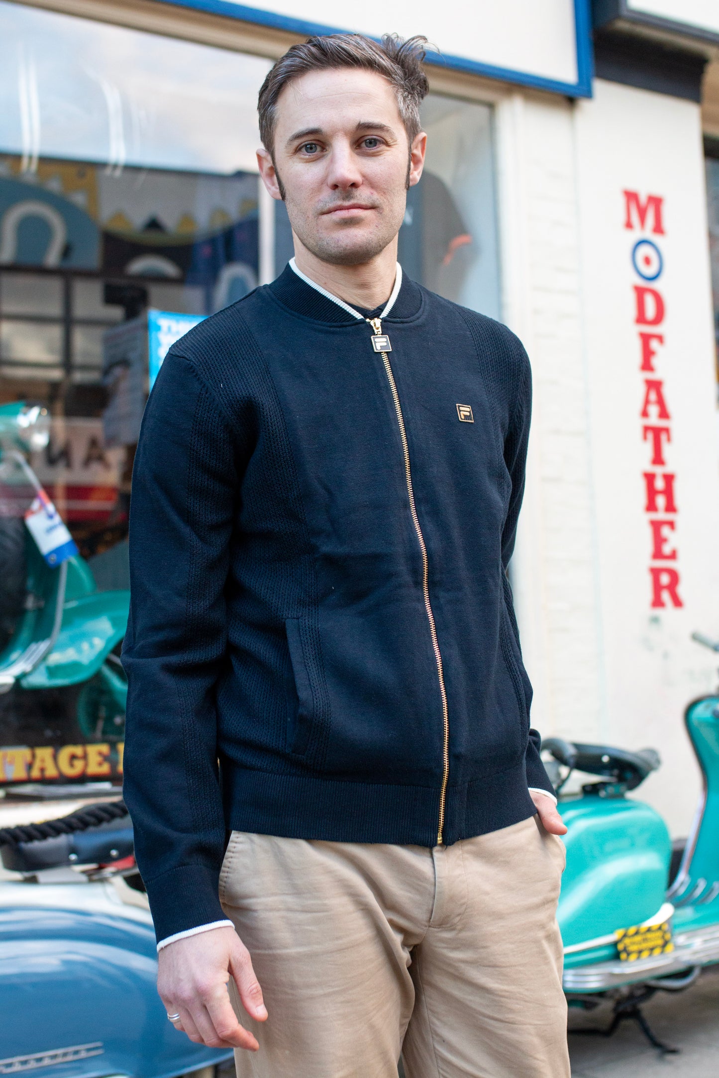 Ferguson Pointelle Panel Stripe Black  - Track Top
