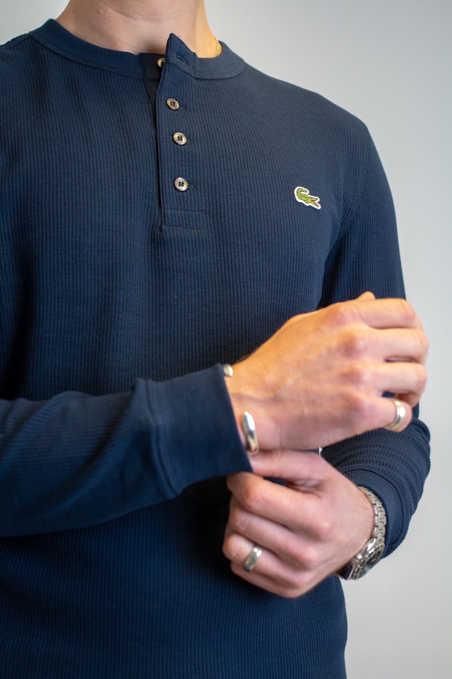 Long Sleeved Waffle Midnight Blue - Knit T-shirt