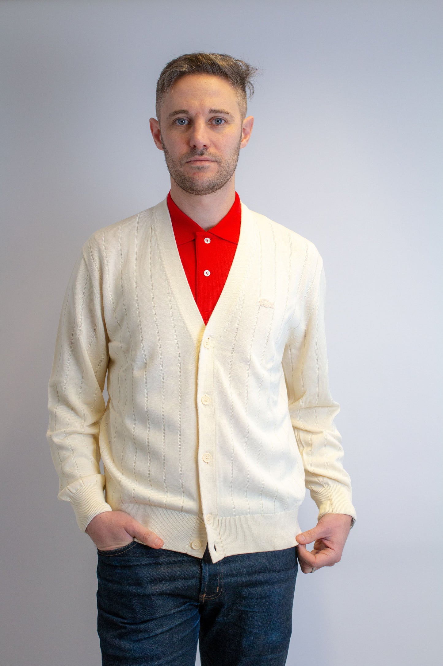 Rib Knit Cotton Blend Beige - Cardigan