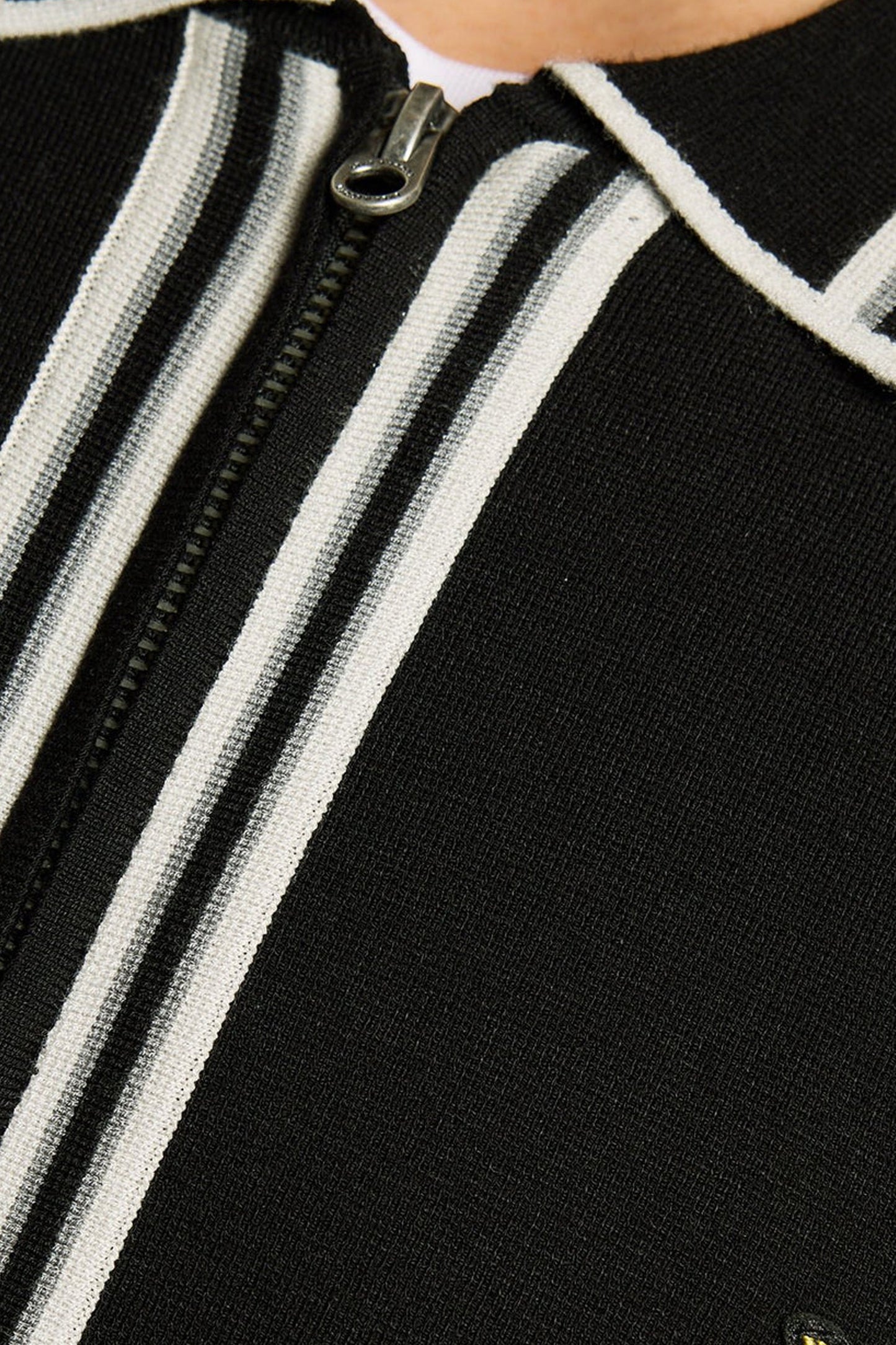 Tipped Knitted Zip Through Jet Black - Polo