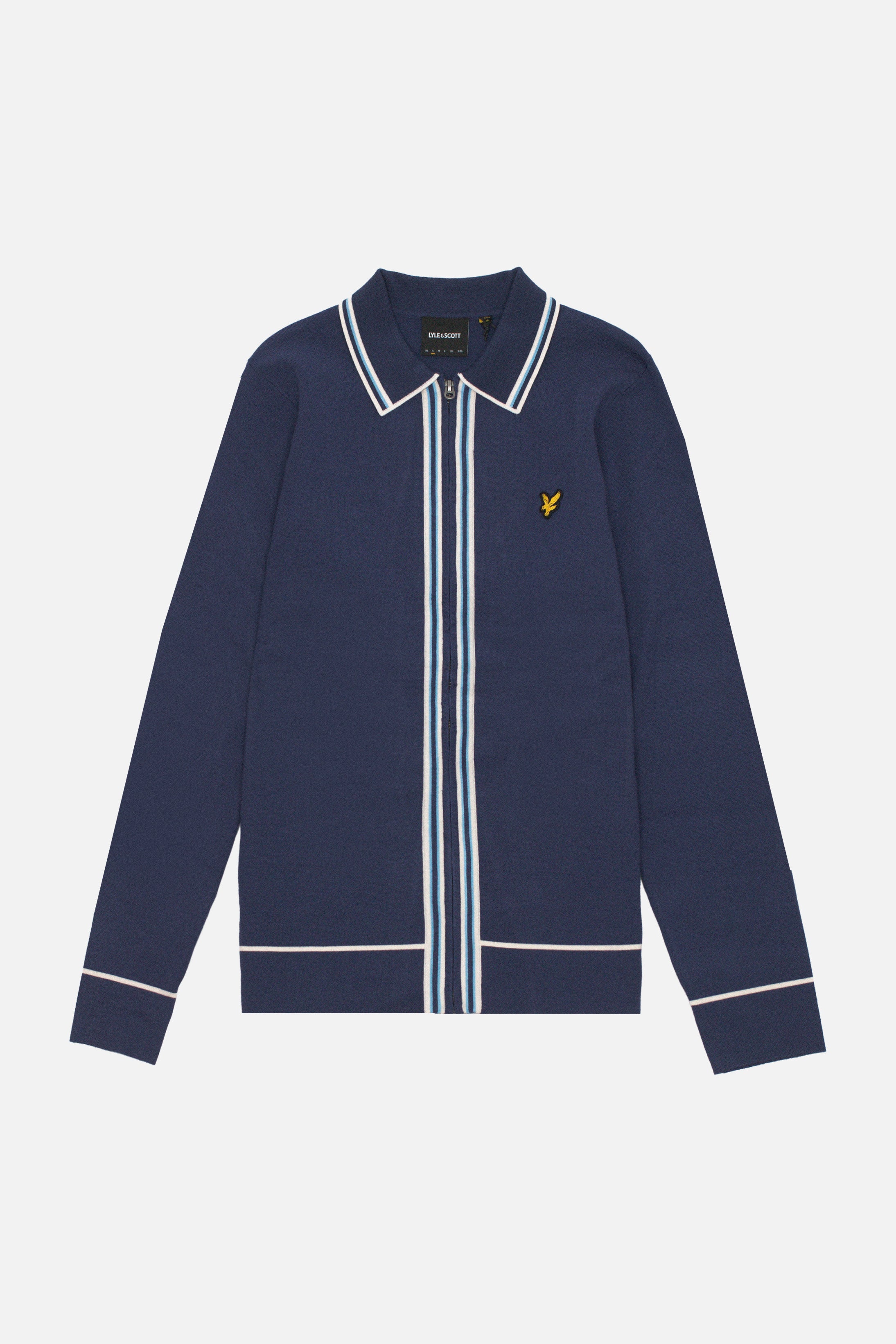 Tipped Knitted Zip Through Navy - Polo