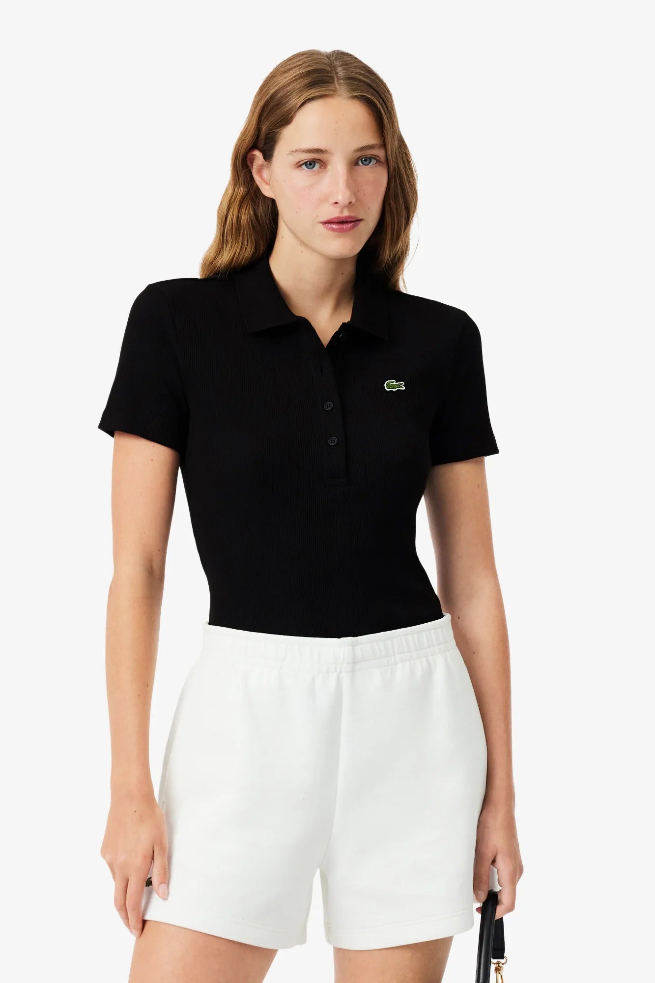 Slim Fit L.12.D Ribbed Cotton Crocodile Noir - Polo