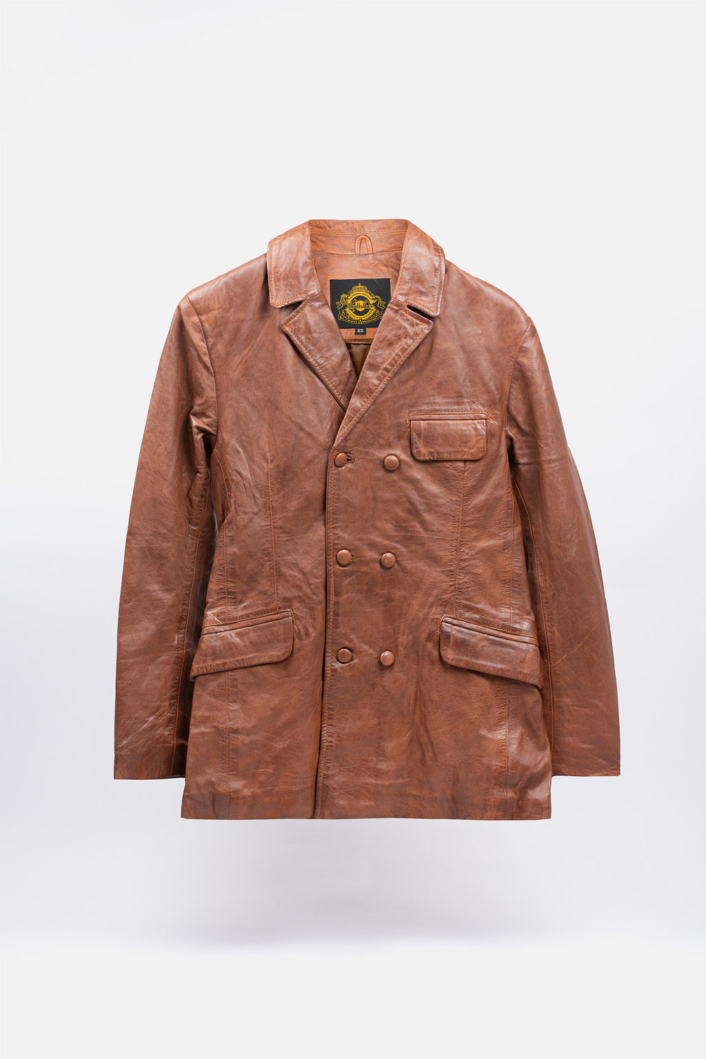 Men's Double Breasted Aged Tan - Leather Jacket