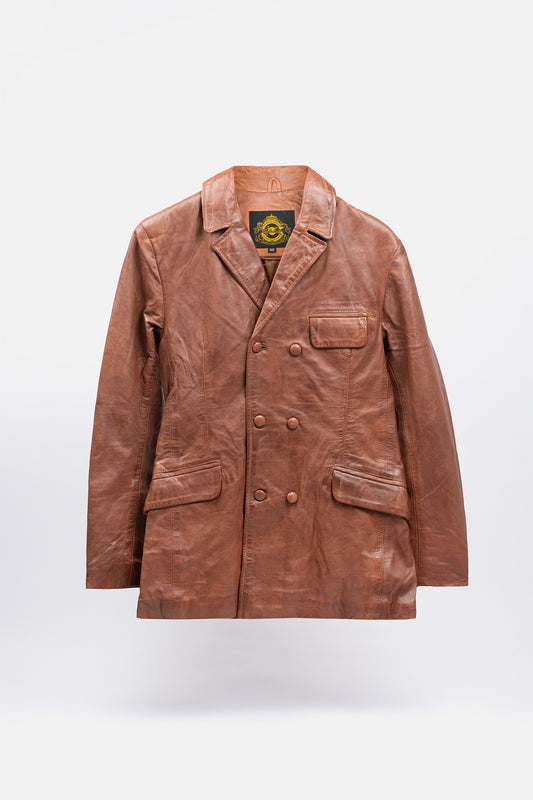 Men's Double Breasted Tan - Leather Jacket