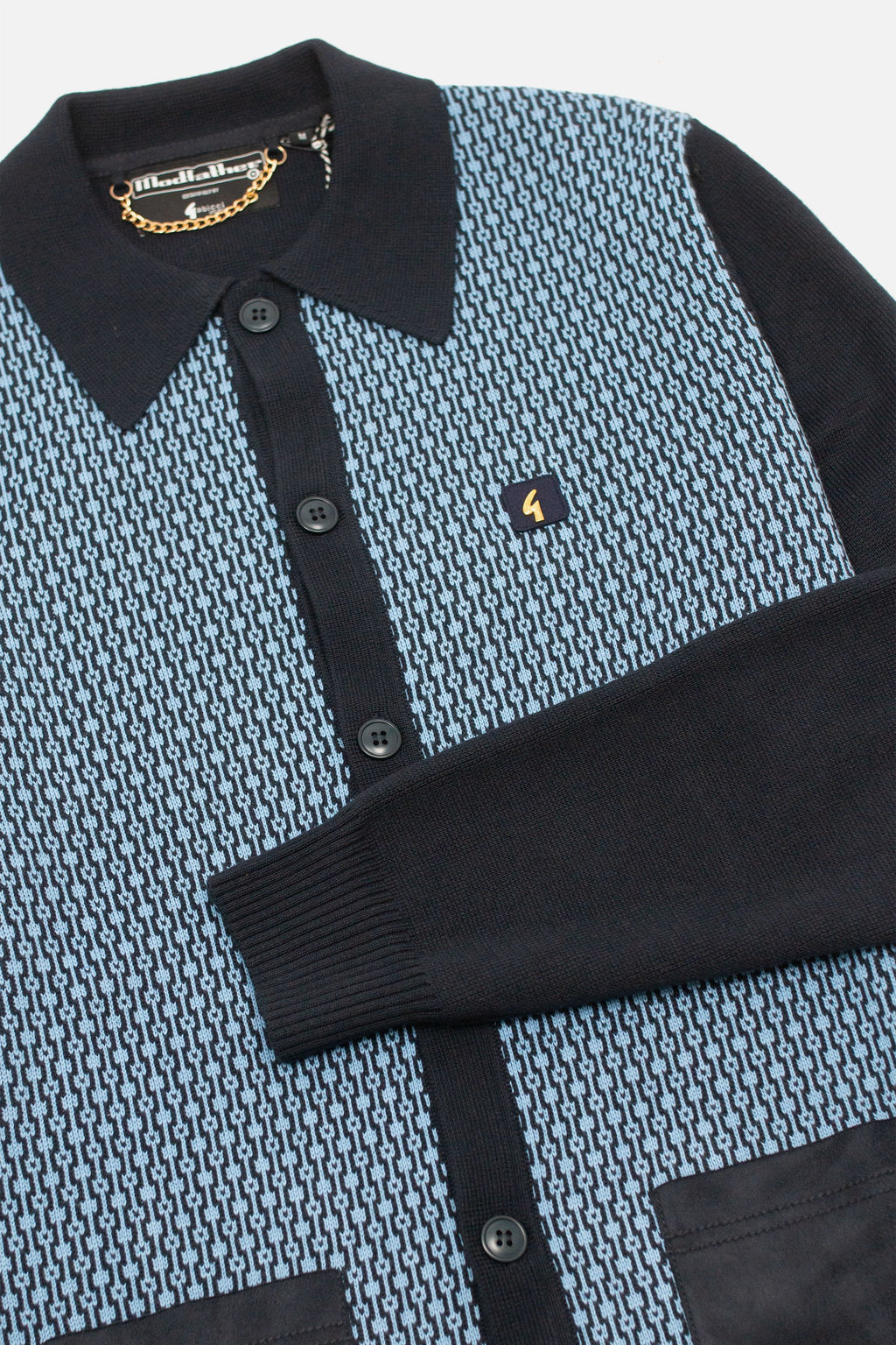 Exclusive Norman Navy Geometric Button Through - Cardi