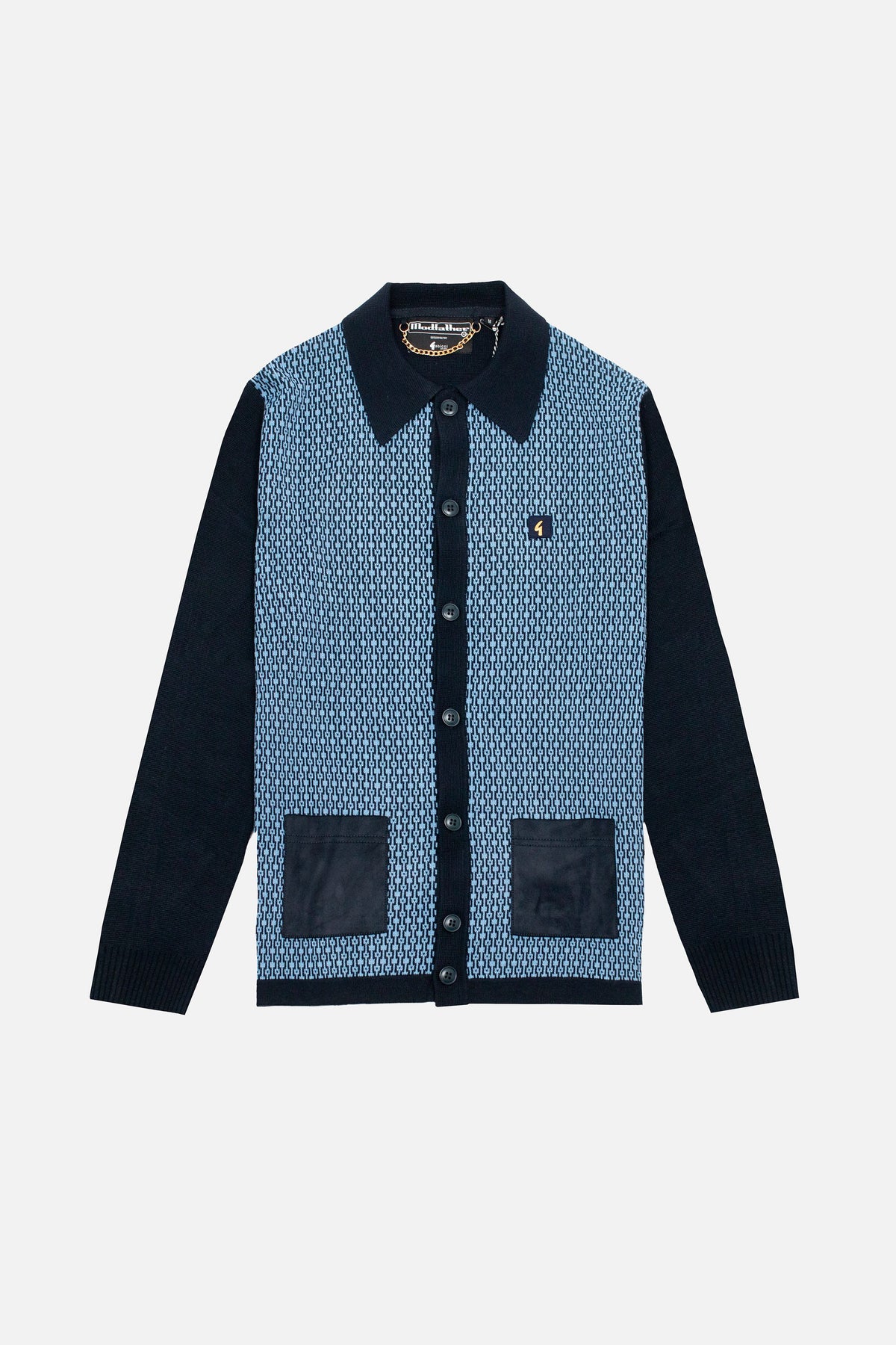 Exclusive Norman Navy Geometric Button Through - Cardi