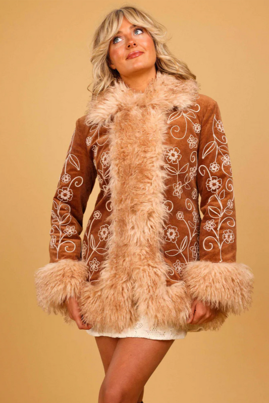 Penny Embroidered Fur Collar - Coat