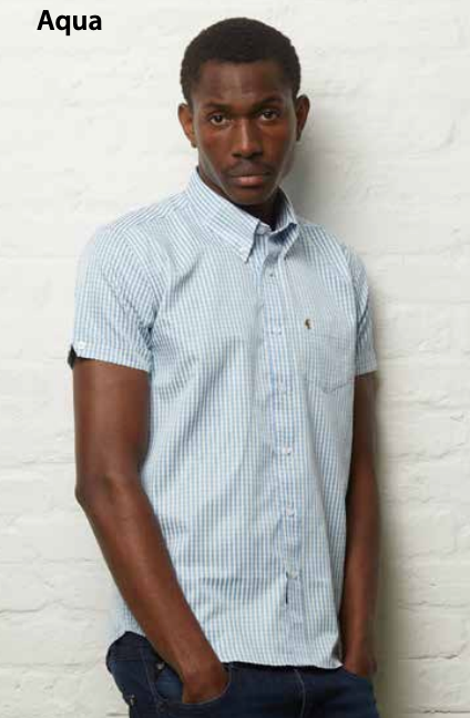 Frazer Aqua Blue Gingham Seersucker S/S - Shirt
