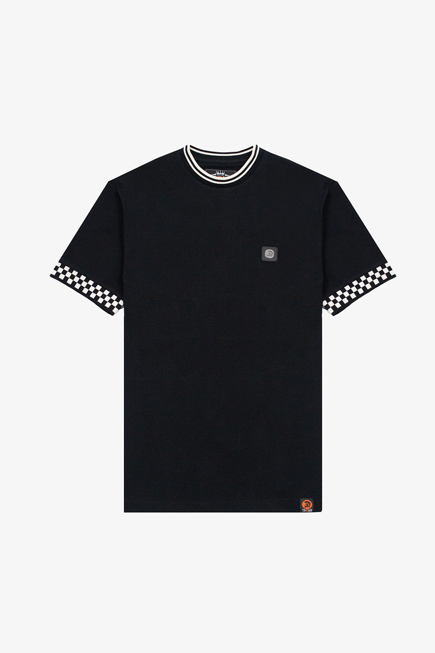 Chequerboard Trim Black - T-Shirt