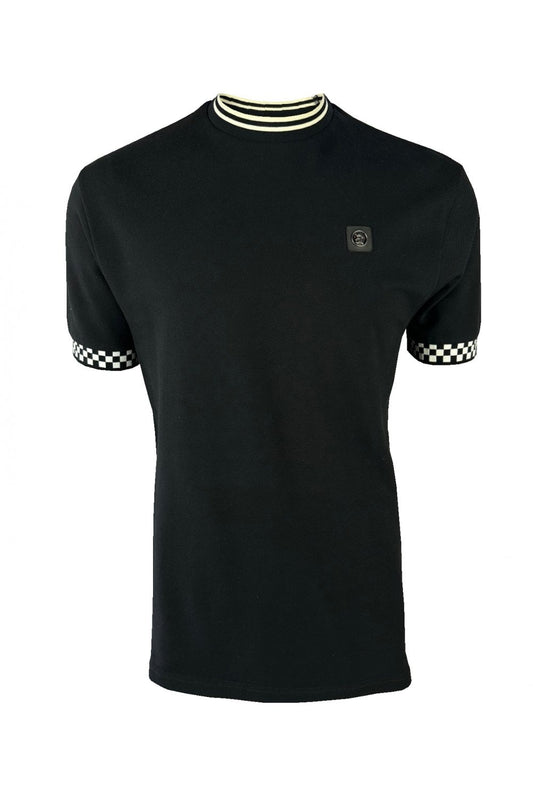 Chequerboard Trim Black - T-Shirt