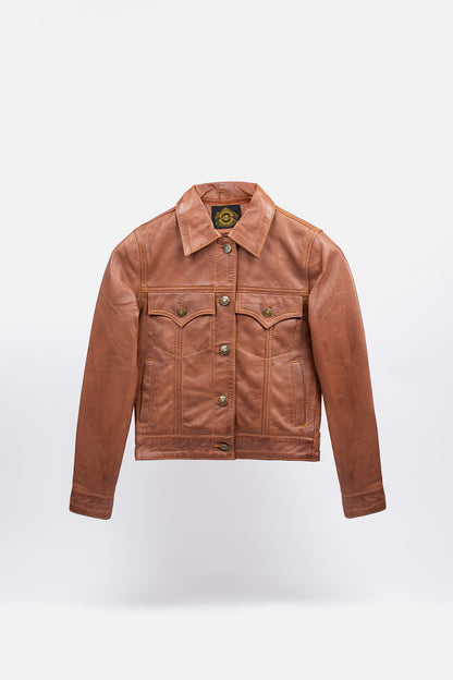 Women's Leather Aged Tan - Trucker Jacket