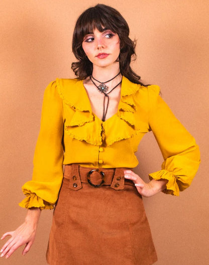 Angelina Mustard Ruffle Collar - Blouse