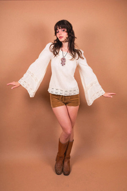 Blossom Cream Square Neck Lace Tie - Blouse