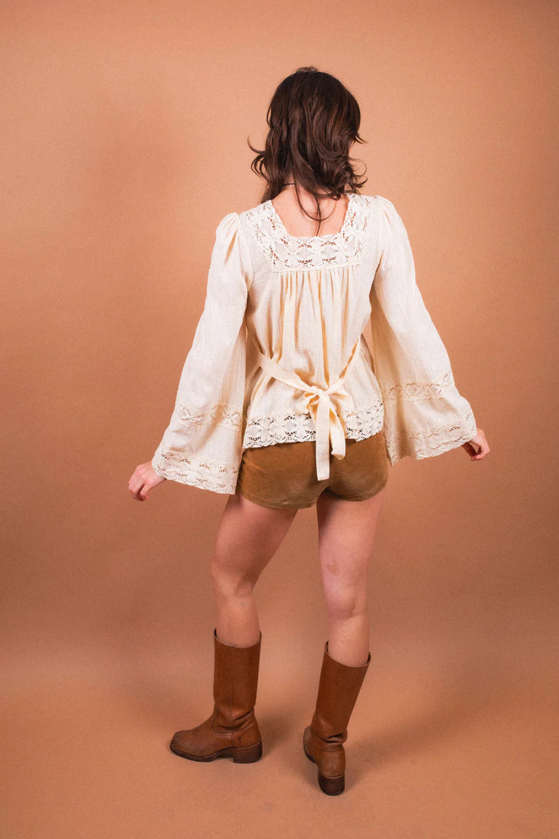 Blossom Cream Square Neck Lace Tie - Blouse