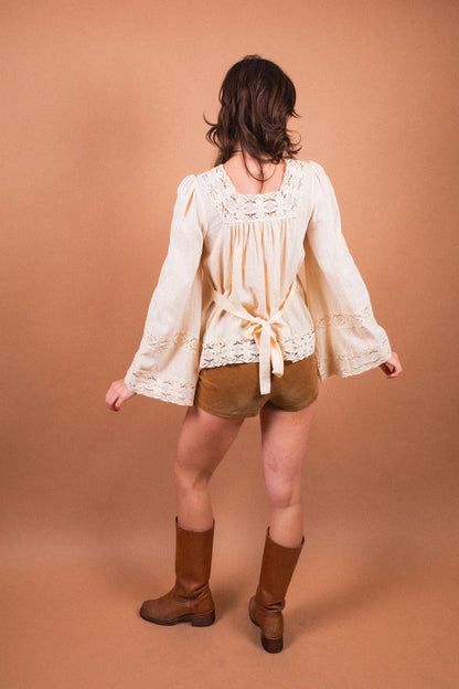 Blossom Cream Square Neck Lace Tie - Blouse