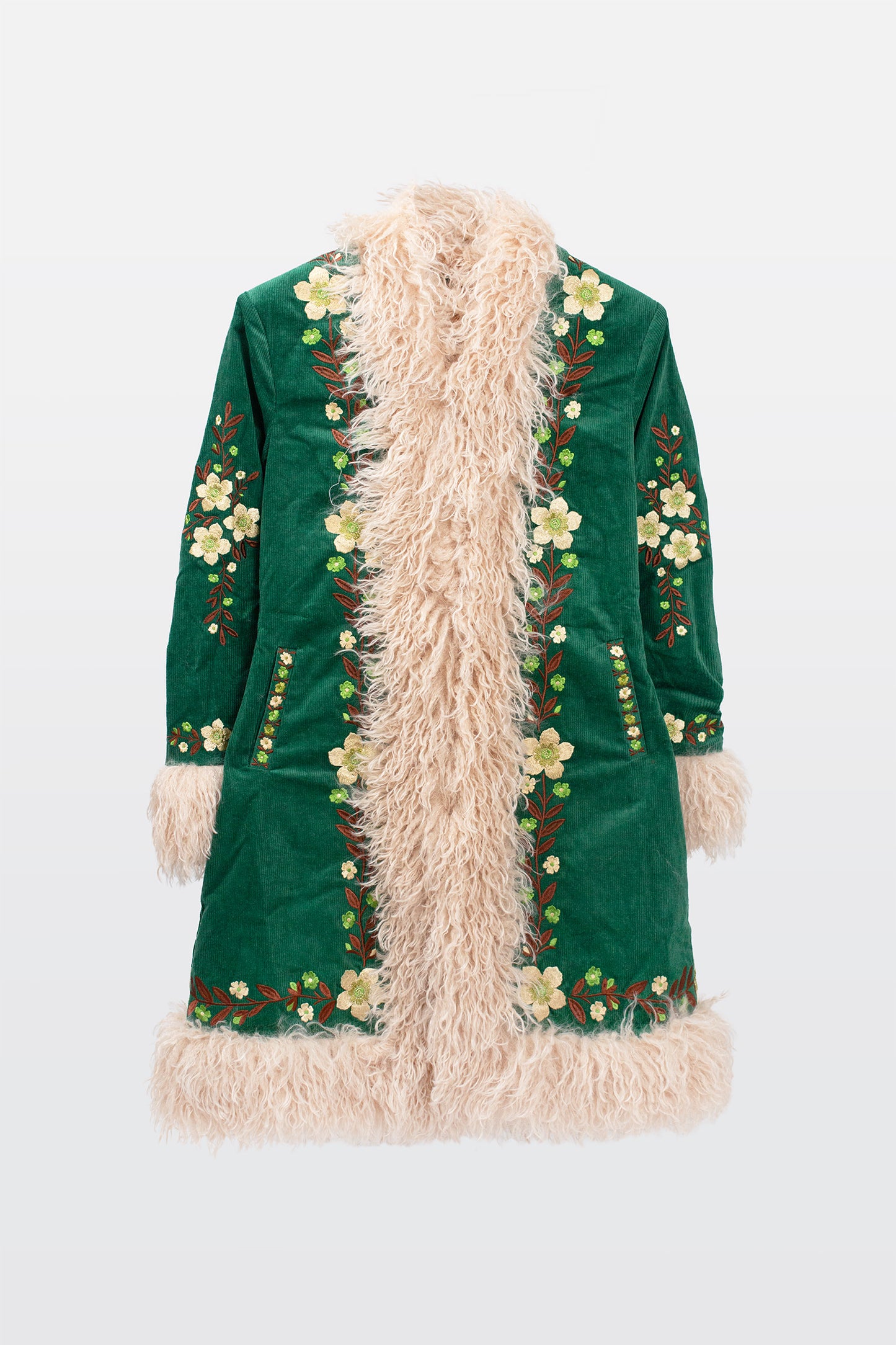 Embroidered Penny Lane Fur Collar Clover - Coat