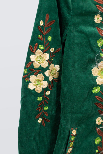 Embroidered Penny Lane Fur Collar Clover - Coat