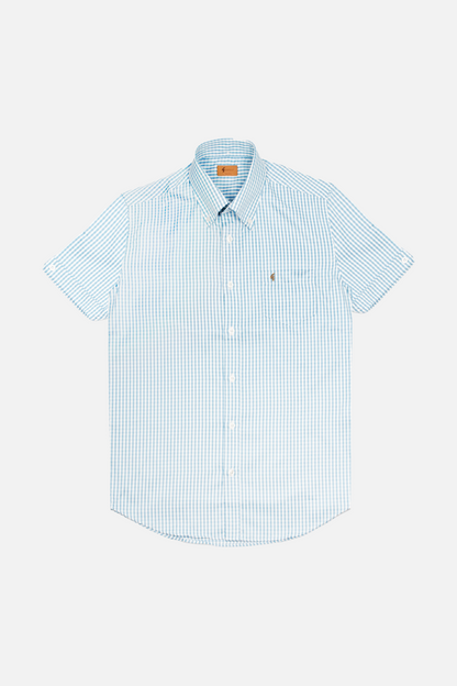 Frazer Aqua Blue Gingham Seersucker S/S - Shirt
