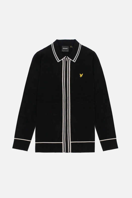 Tipped Knitted Heavy Gauge Zip Through Jet Black - Polo